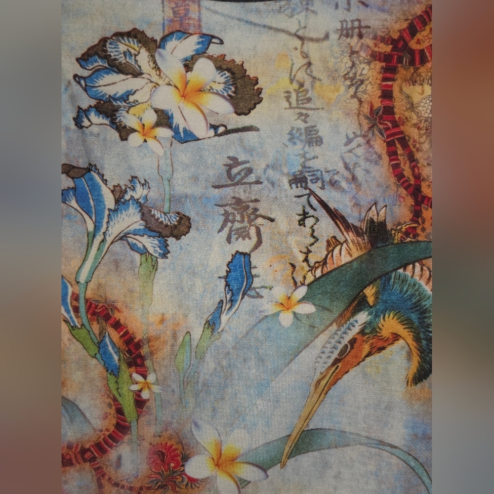 Asian print crop top, floral and bird Yoga/workout Wear.